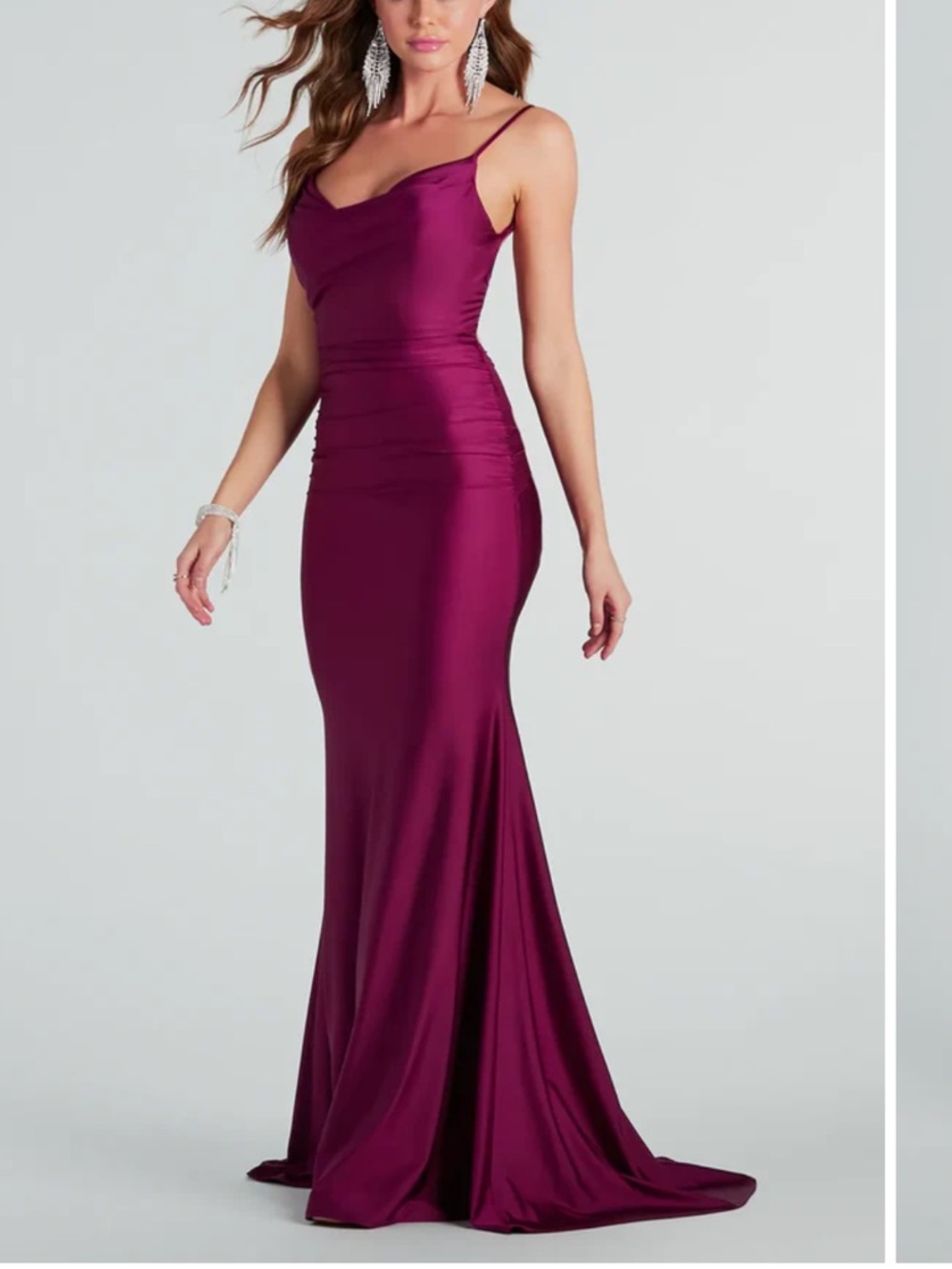 Windsor Plum/Burgundy Satin Cowl-Neck Maxi Dress
